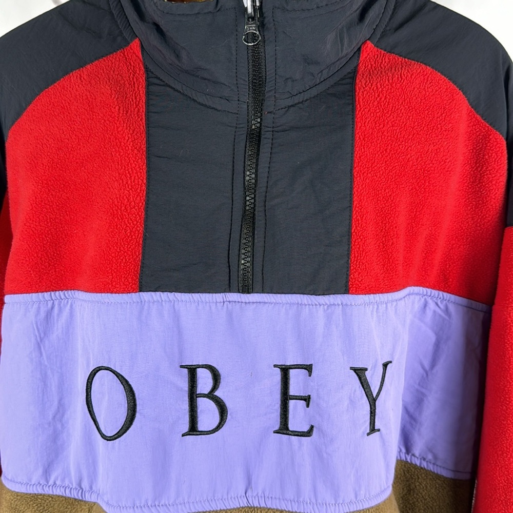 Obey Alpine Polar Anorak Jacket Colorblock Fleece Pullover 1/2 Zip Placket - Picture 2 of 10